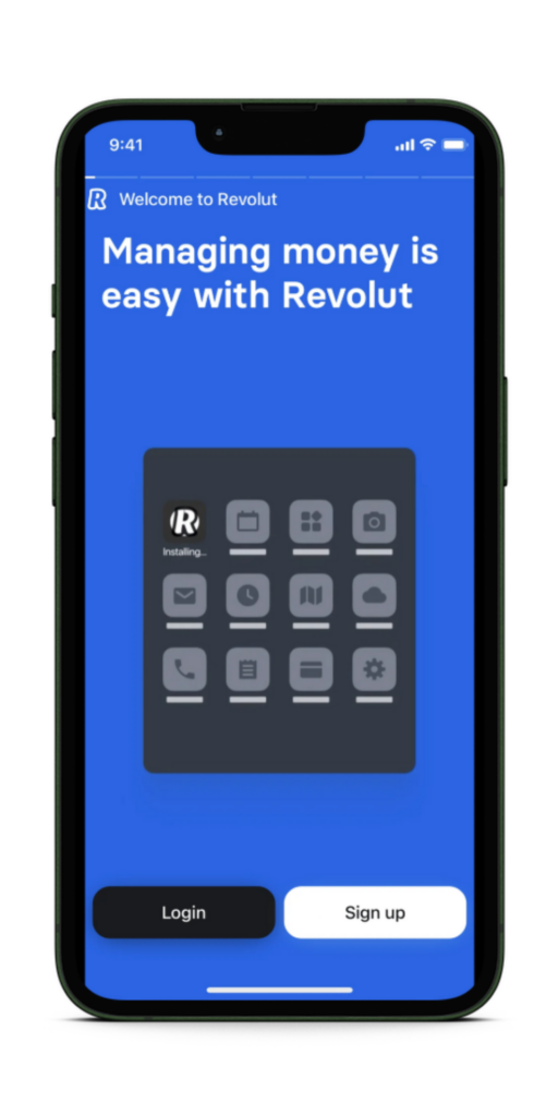 Revolut onboarding screen