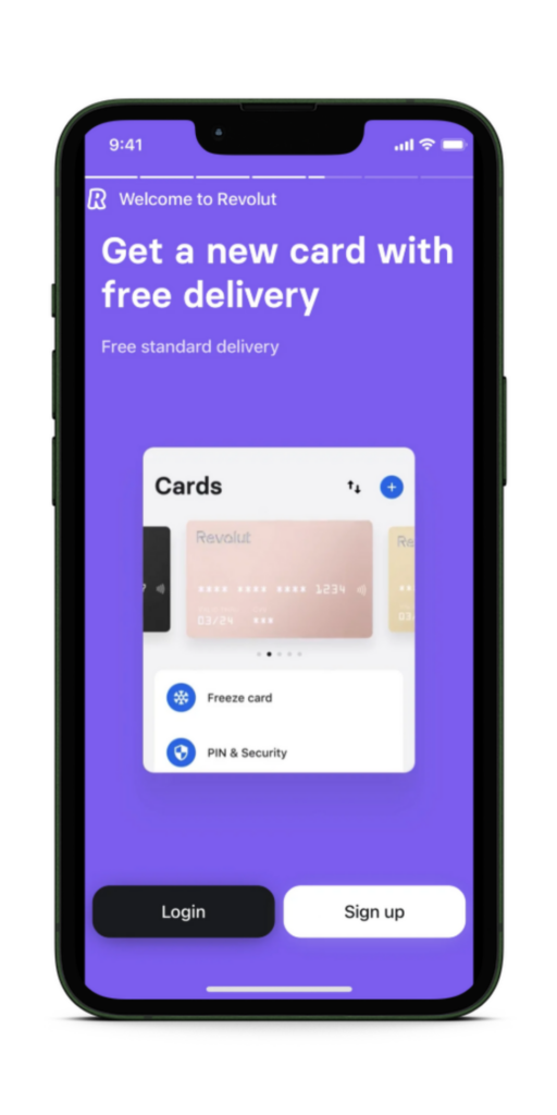 Revolut onboarding screen